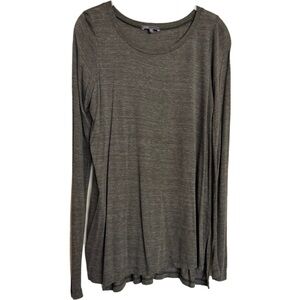 Vince Essential Long Sleeve T-Shirt Tee Top Heather Brown Soft Stretch Size M